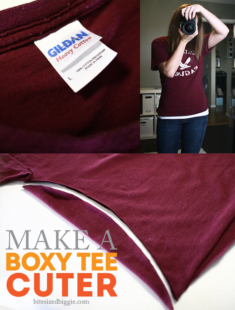 Refashion a boxy t-shirt into a cuter fitted tee - NO SEW!