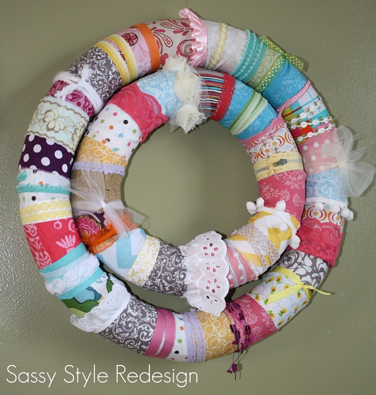 scrappy fabric pool noodle wreath