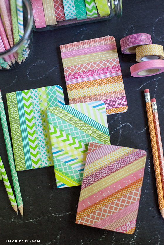 washi tape notebooks and pencils