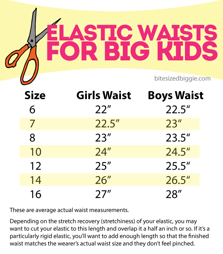 Elastic waist chart for big kids