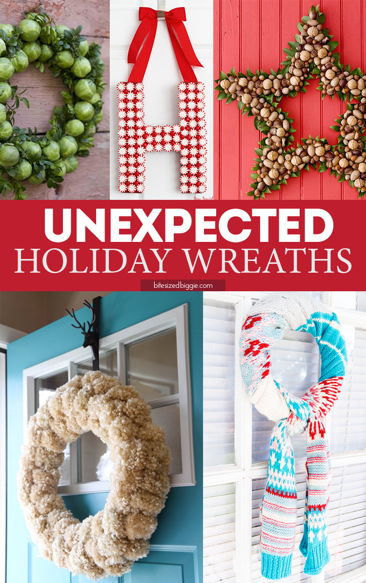 Unexpected ideas for holiday wreaths - can you believe the brussels sprouts version? And I love the scarf! So simple! And there's a mason jar lid version in the post!