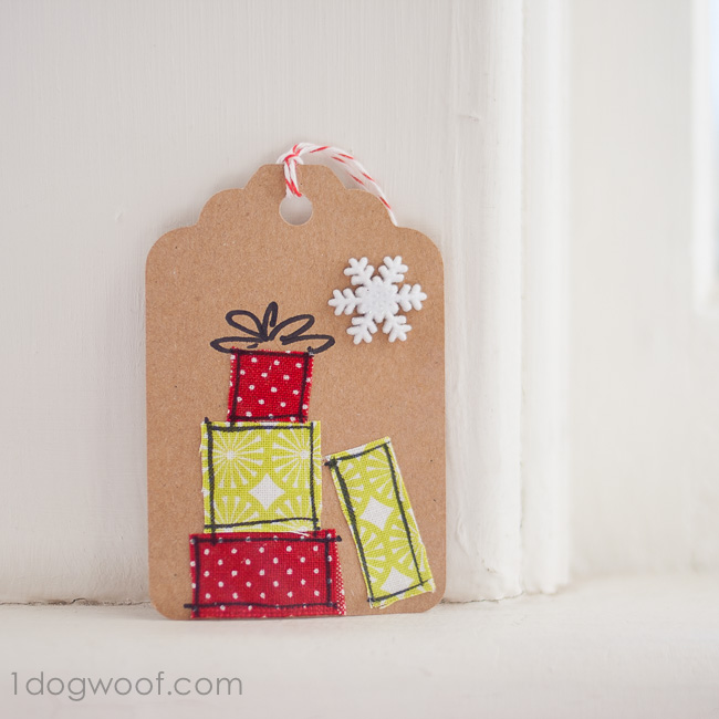 gift tag with fabric scraps