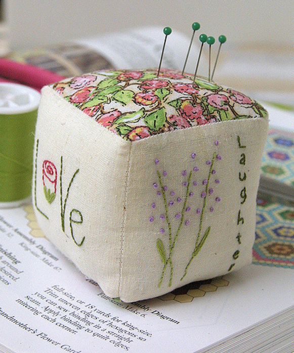 square embroidered pin cushion
