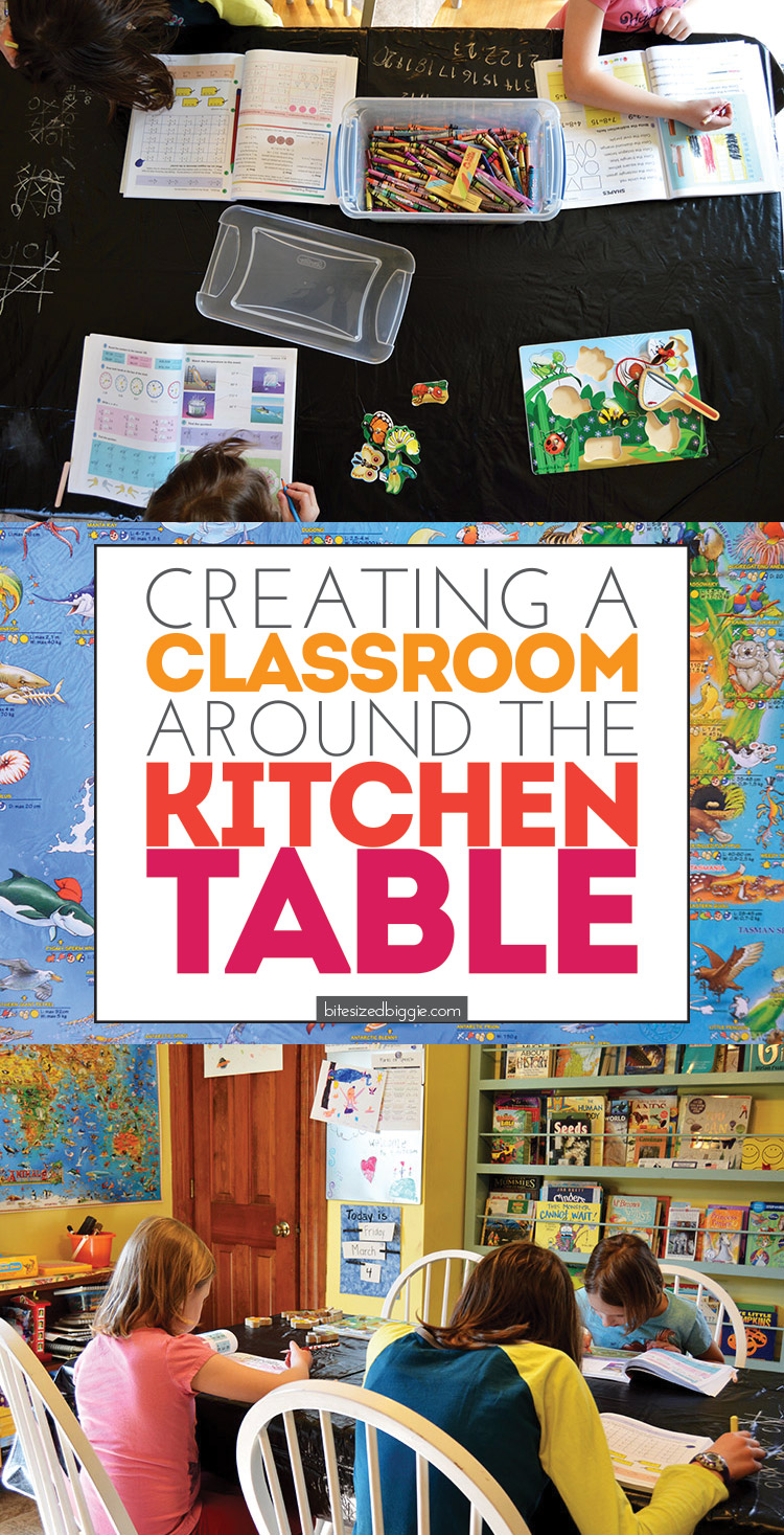Creating a Classroom around your kitchen table - how to set up a learning environment that's perfect for any family, homeschoolers or not!