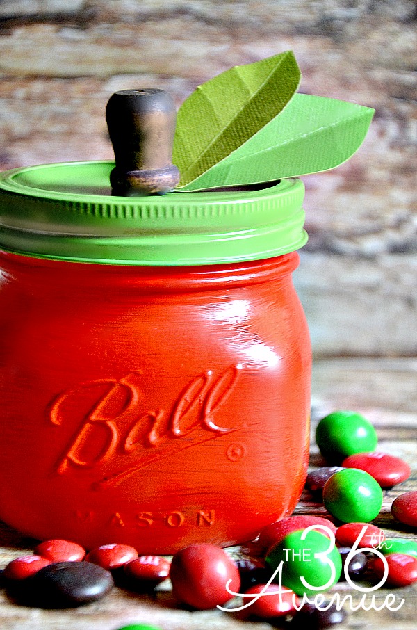 mason jar painted as teacher apple