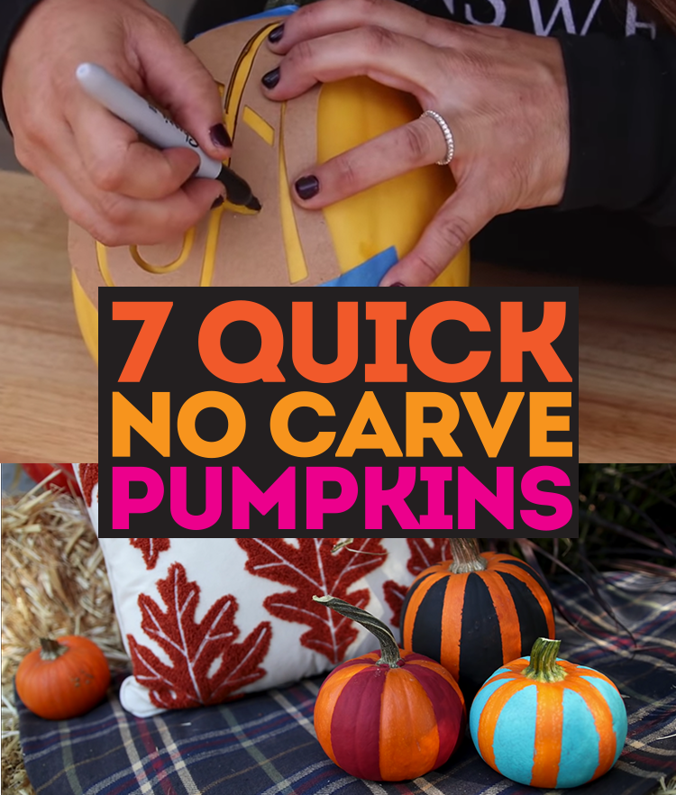 7 quick and easy no carve pumpkin ideas for Halloween, Thanksgiving, Autumn, Fall decor